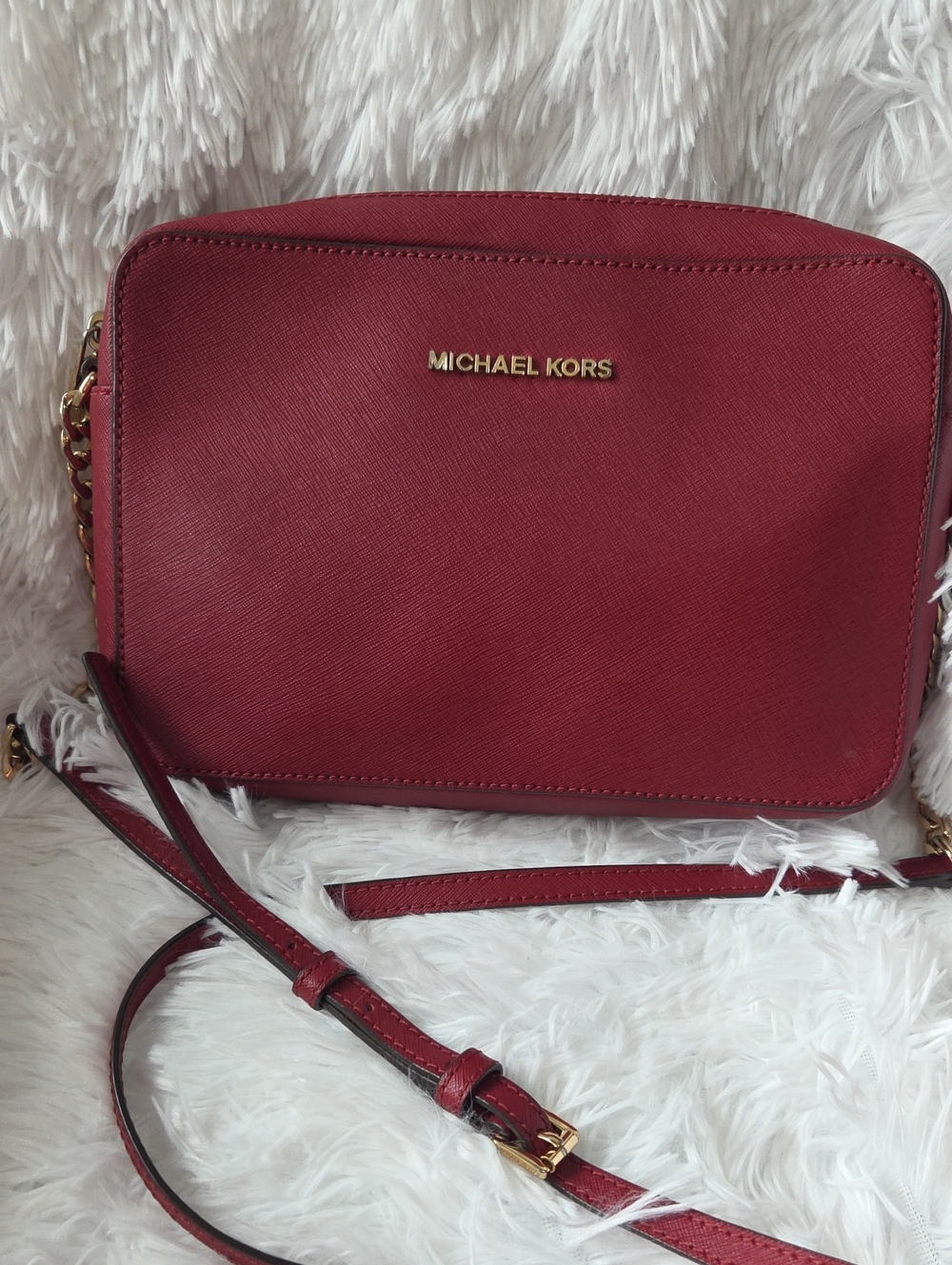 Michael Kors Garnet Saffiano Crossbody Bag with Gold Hardware